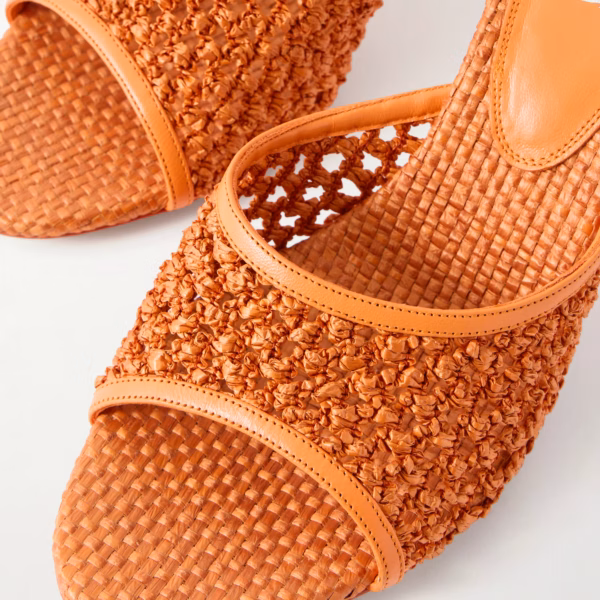 Lidia 70 leather-trimmed straw mules