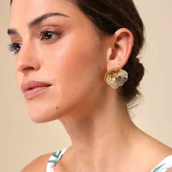 Blossoming Vision Gold Statement Flower Earrings