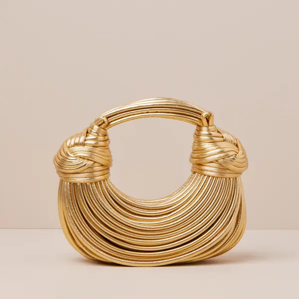 Deeply Luxe Gold Metallic Knotted Cord Crescent Handbag