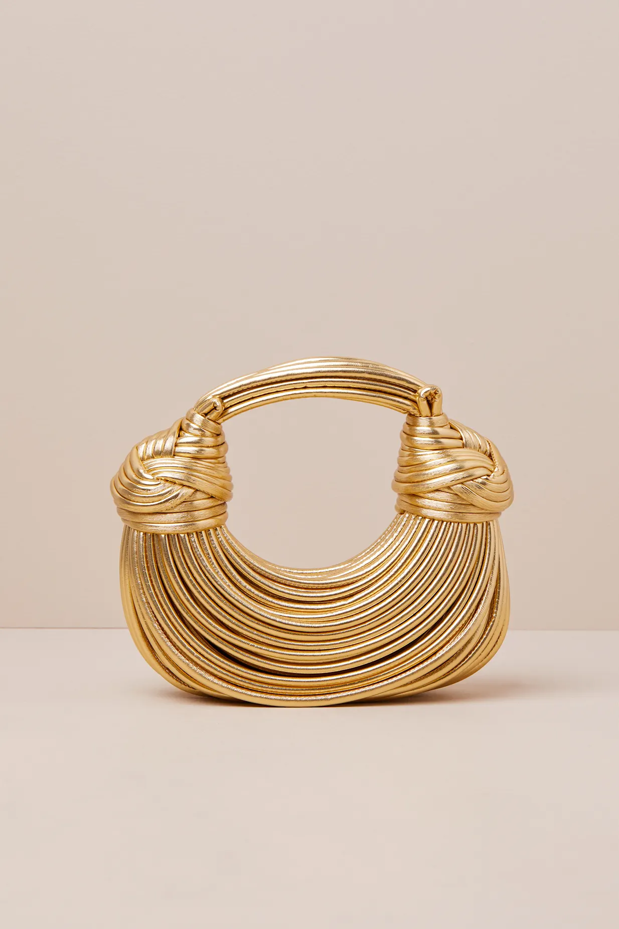 Deeply Luxe Gold Metallic Knotted Cord Crescent Handbag