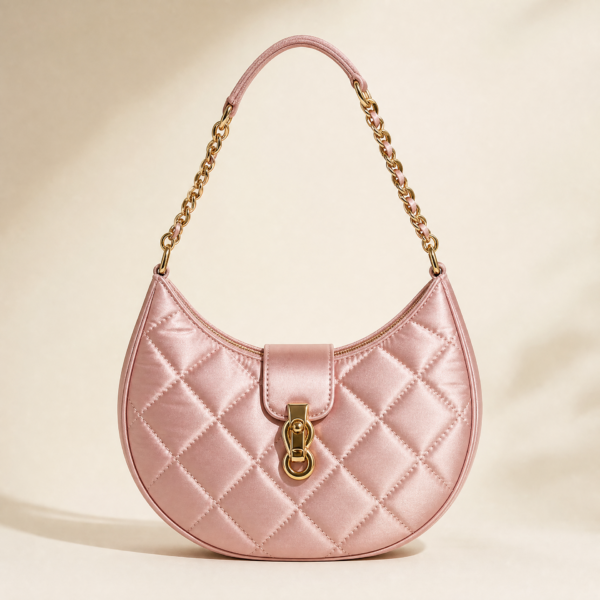 Satin Quilted Crescent Shoulder Bag